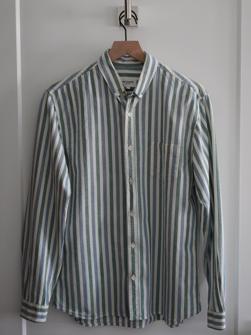 Octobre Chemise Charlie Oxford in Rayure Bleu Blanc Vert